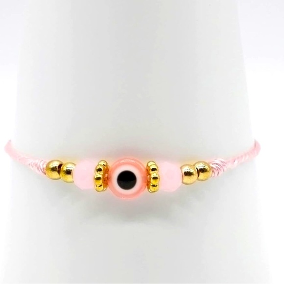 Pink Evil Eye Bracelet with Gold Accents # 109 - Picture 1 of 5